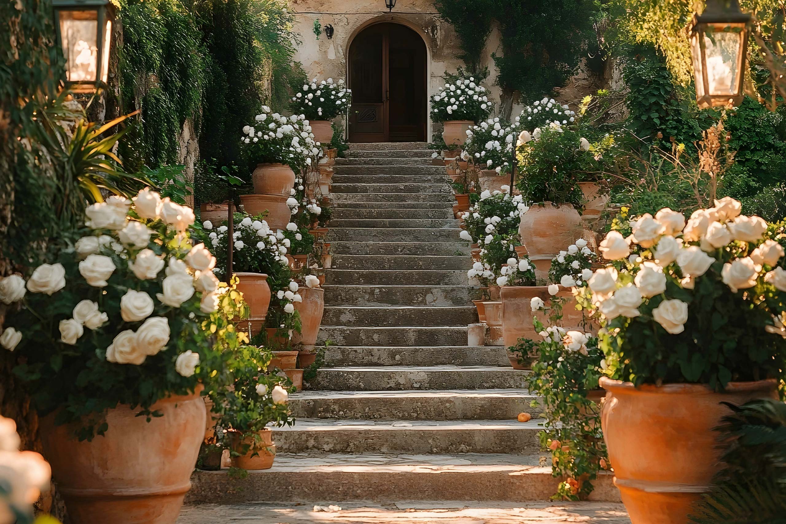 roses in pots